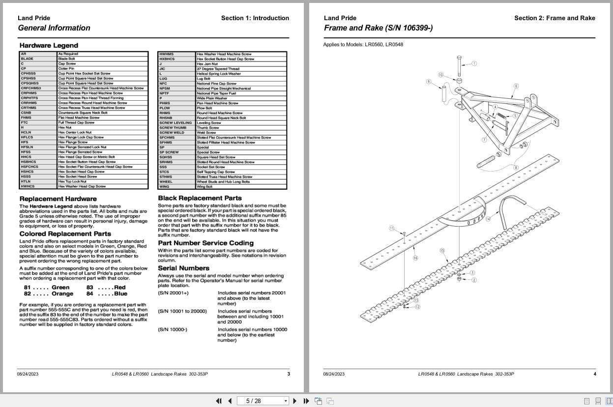 Land Pride Landscape Rakes LR0548 LR0560 Parts Manual 302 353P (2)