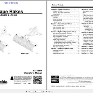 Land Pride Landscape Rakes LR2584 LR2596 LR3584 LR3596 Operation Manual 302 186M (1)