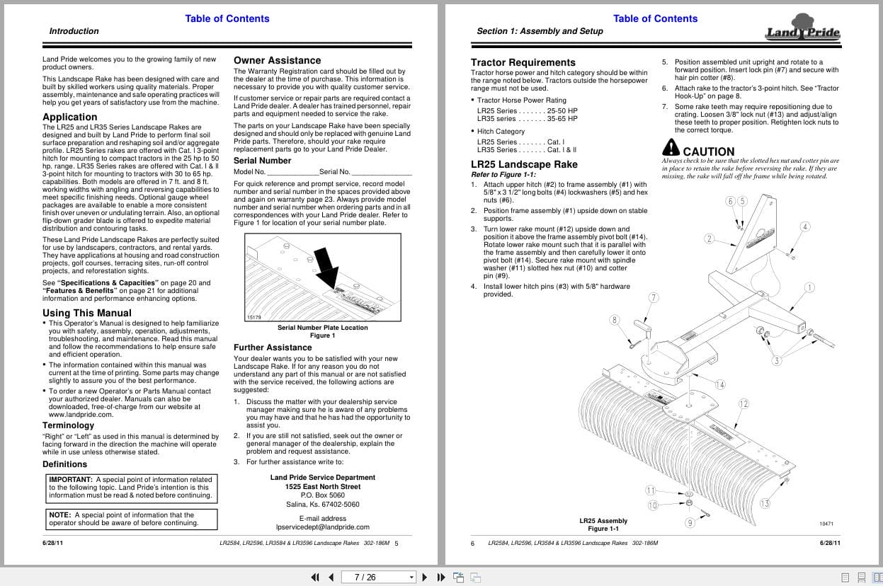 Land Pride Landscape Rakes LR2584 LR2596 LR3584 LR3596 Operation Manual 302 186M (2)