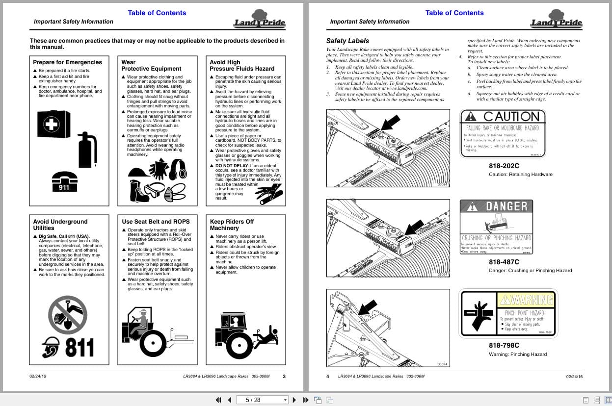 Land Pride Landscape Rakes LR3684 LR3696 Operation Manual 302 306M (2)