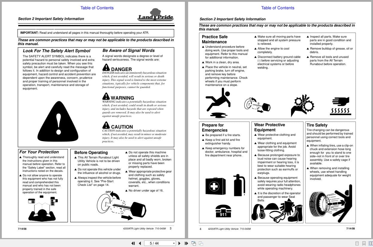 Land Pride Light Utility Vehicle Runabout 4200ATR Operator Manual 710 040M (2)