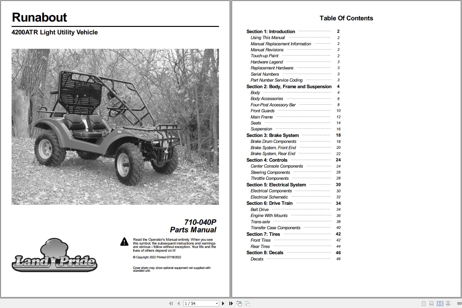 Land Pride Light Utility Vehicle Runabout 4200ATR Parts Manual 710 040P (1)