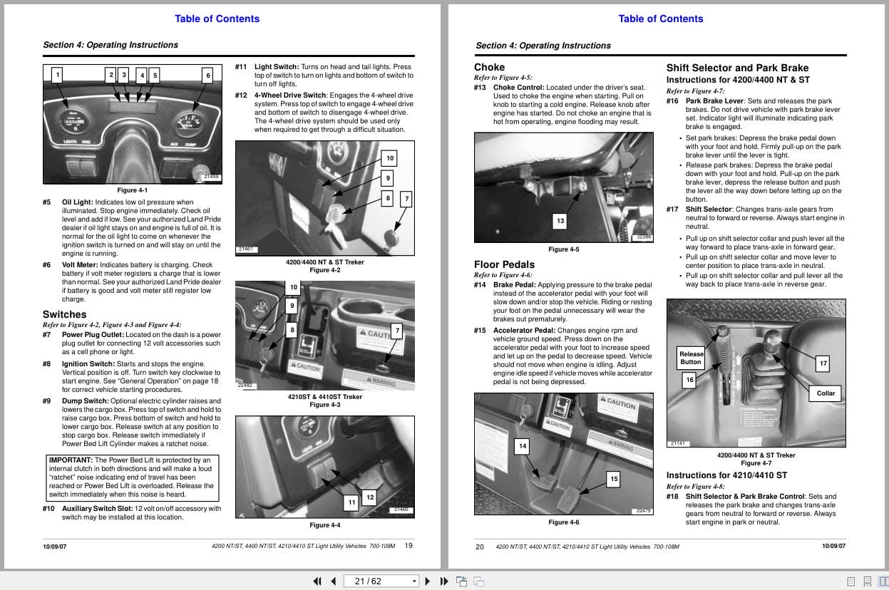 Land Pride Light Utility Vehicles Treker 4200 NT to 4410 ST Operator Manual 700 108M (2)
