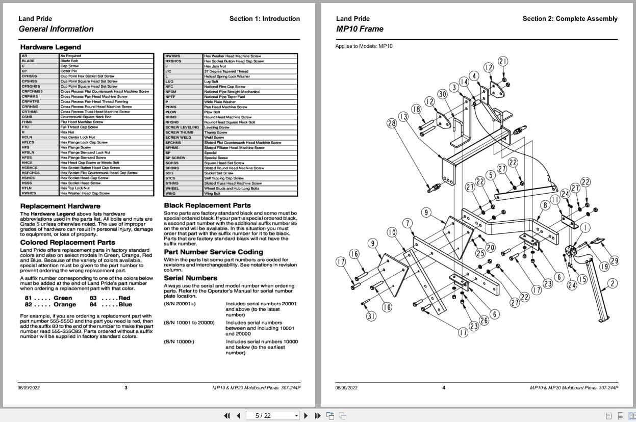 Land Pride Moldboard Plows MP10 MP20 Parts Manual 307 244P (2)