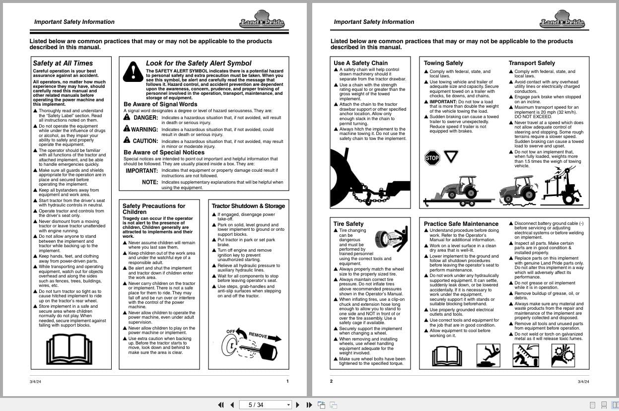 Land Pride Moldboard Plows MP20 MP10 Operation Manual 307 244M (2)