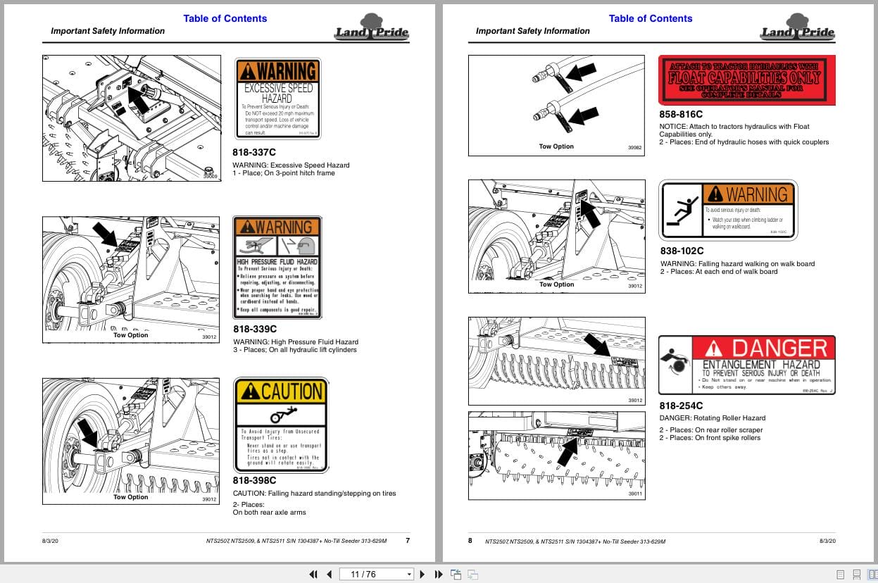 Land Pride No Till Seeder NTS2507 NTS2509 NTS2511 Operation Manual 313 629M 2020 (2)