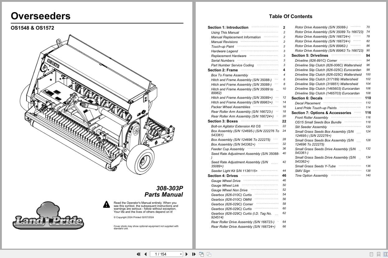 Land Pride Overseeder OS1548 OS1572 Parts Manual 308 303P (1)