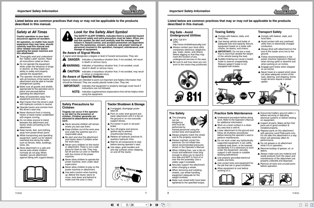 Land Pride Pallet Forks PFL1242 Operation Manual 319 211M (2)