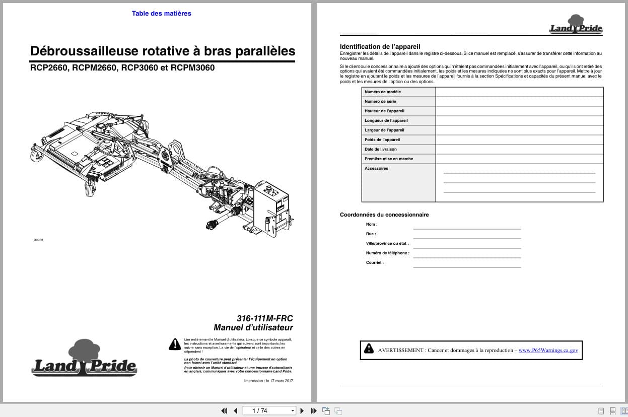 Land Pride Parallel Arm Rotary Cutters RCP2660 to RCPM3060 Operator Manual 316 111M FRC FR (1)