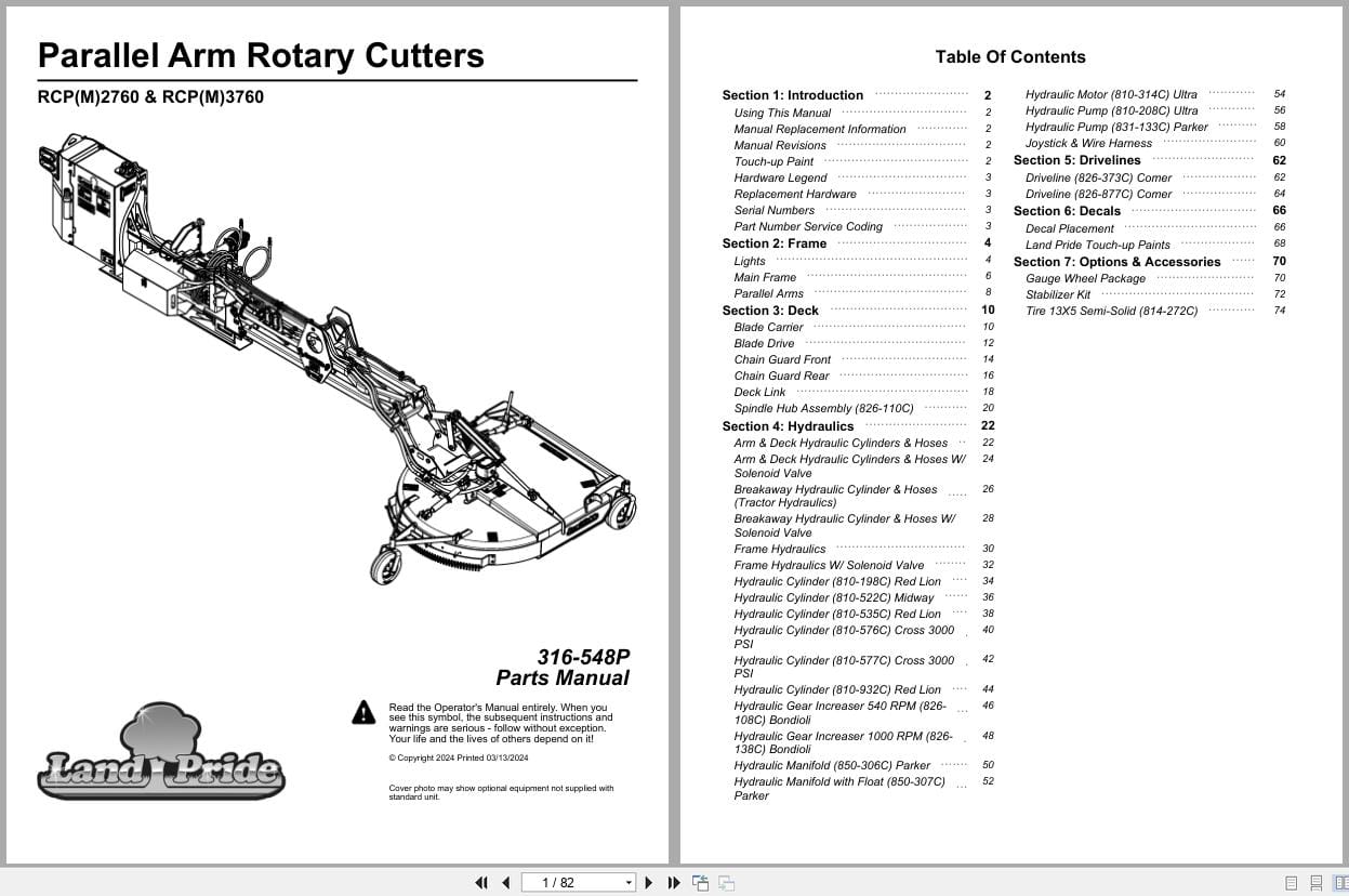 Land Pride Parallel Arm Rotary Cutters RCP2760 RCPM2760 RCP3760 RCPM3760 Parts Manual 316 548P (1)