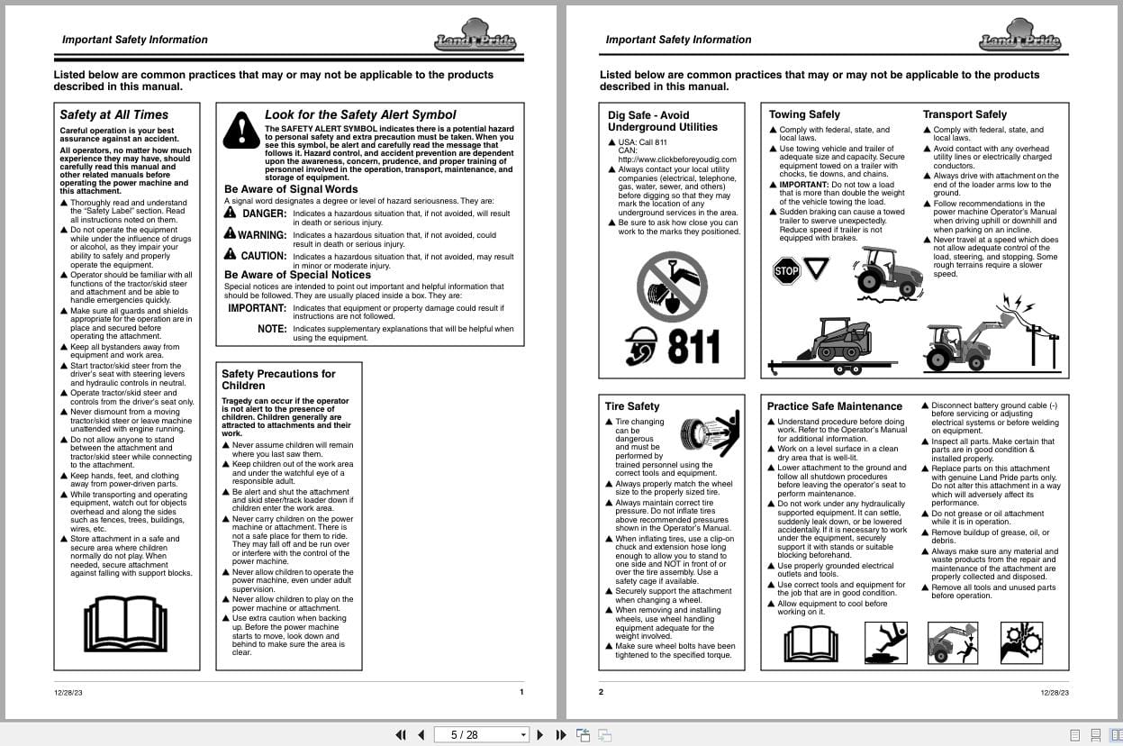 Land Pride Plate Mounted Pallet Forks PFL20 to PFLE64 Series Operation Manual 319 038M (2)