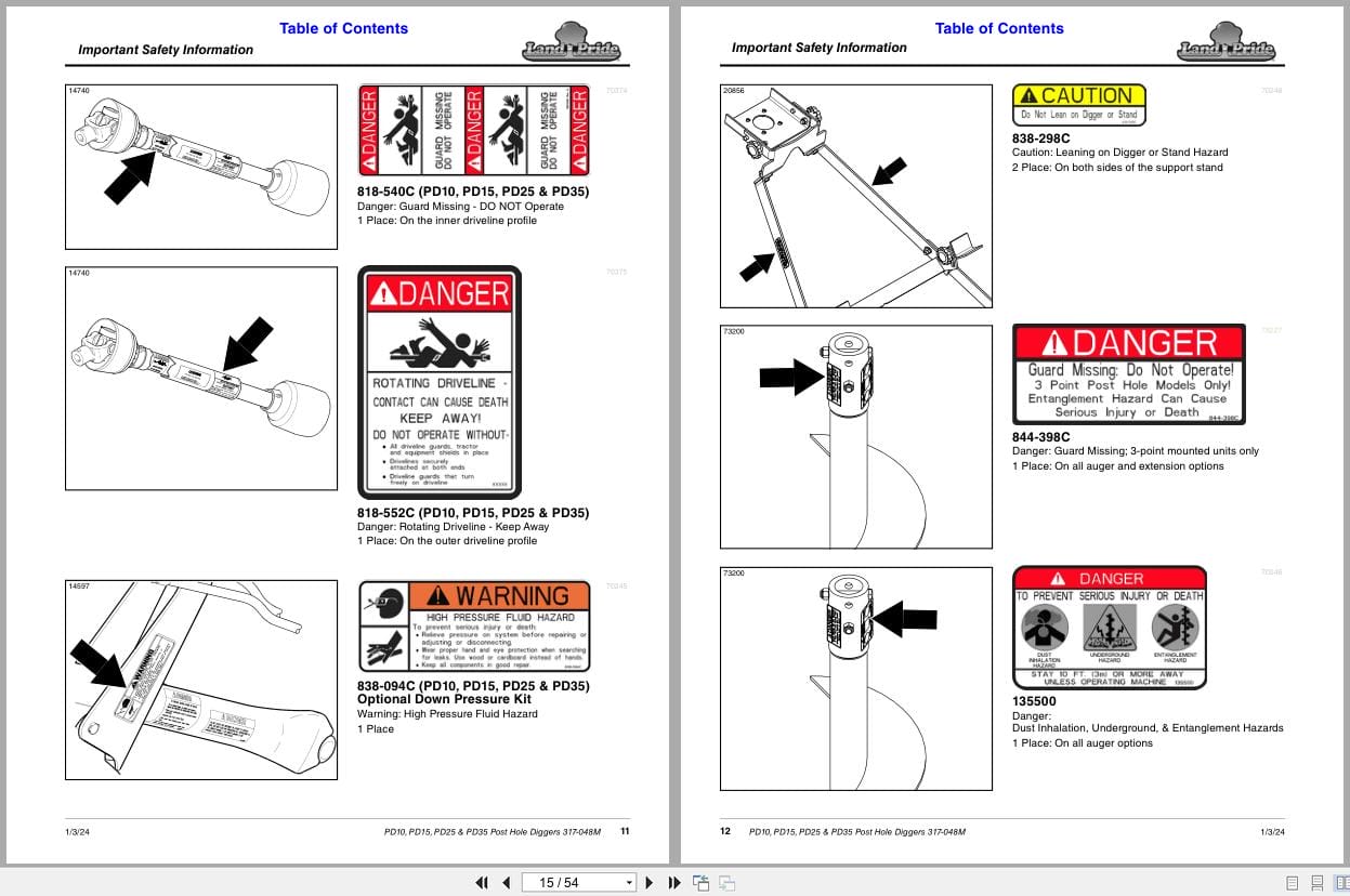 Land Pride Post Hole Digger PD10 PD15 PD25 PD35 Operation Manual 317 048M (2)