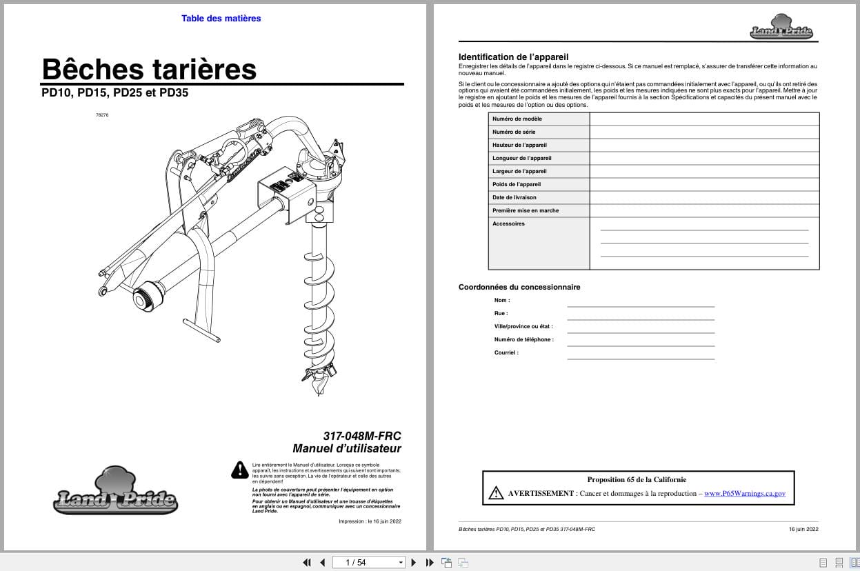 Land Pride Post Hole Digger PD10 PD15 PD25 PD35 Operator Manual 317 048M FRC FR (1)