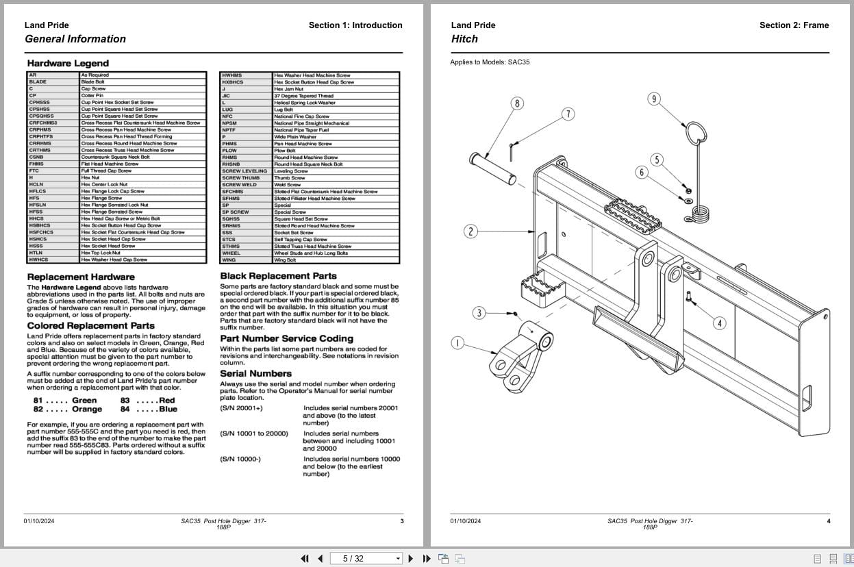 Land Pride Post Hole Digger SAC35 Parts Manual 317 188P (2)
