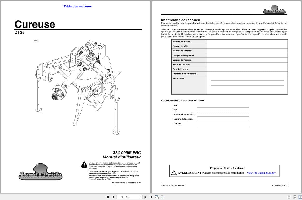 Land Pride Powered Ditcher DT35 Operator Manual 324 099M FRC FR (1)