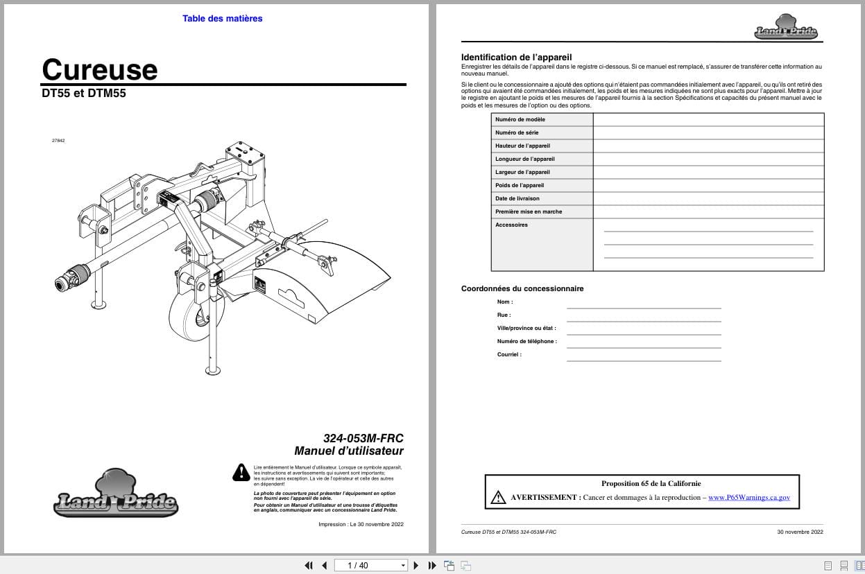 Land Pride Powered Ditcher DT55 DTM55 Operator Manual 324 053M FRC FR (1)