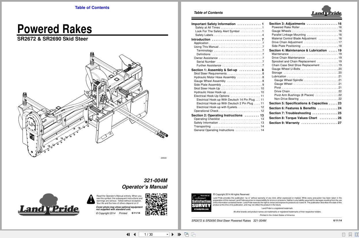 Land Pride Powered Rakes SR2672 SR2690 Operation Manual 321 004M (1)