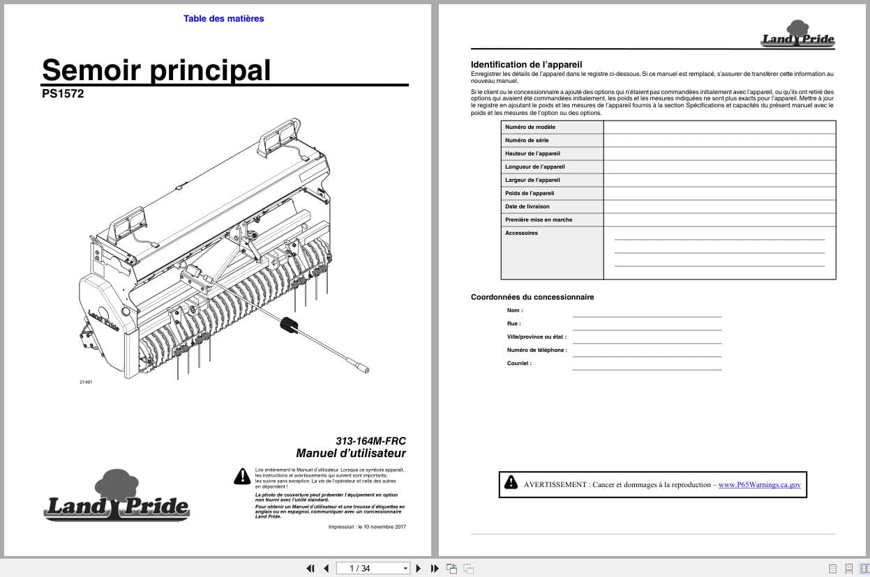 Land Pride Primary Seeder PS1572 Operator Manual 313 164M FRC FR (1)