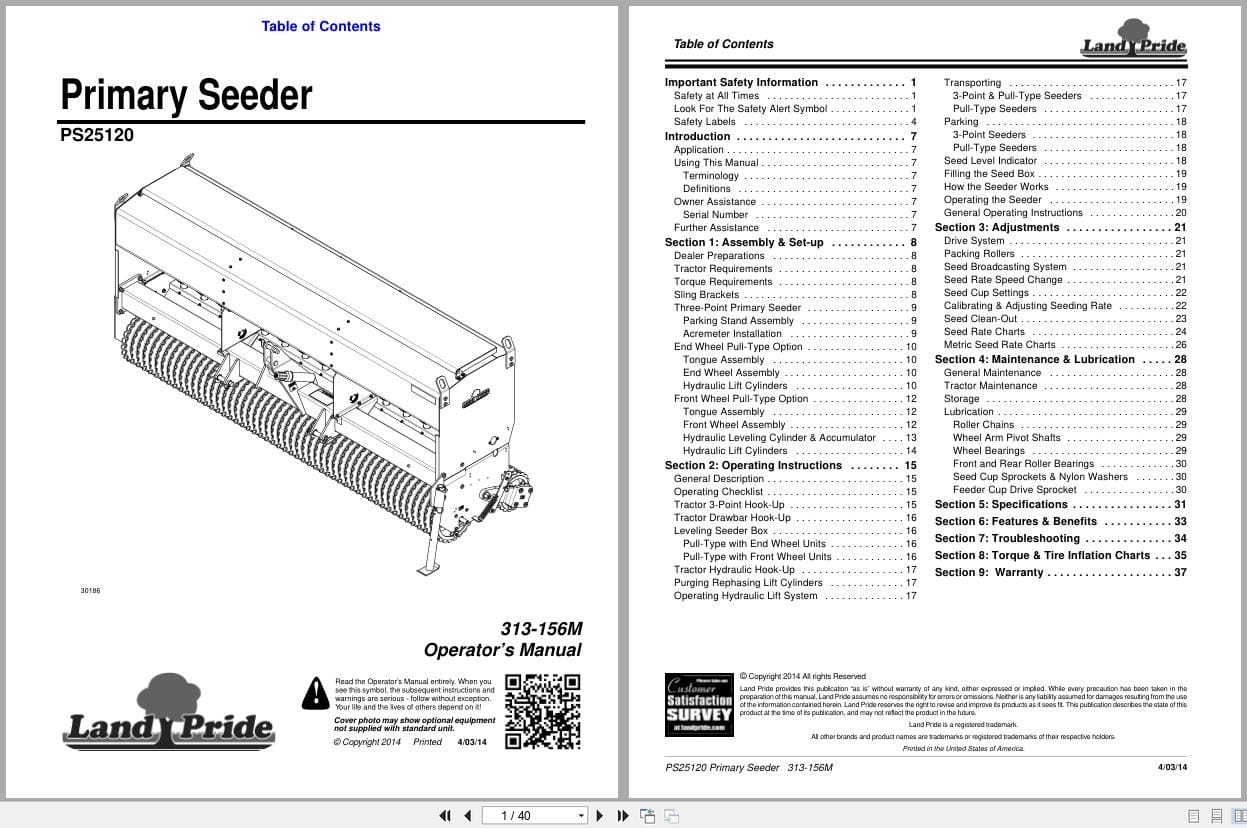 Land Pride Primary Seeder PS25120 Operation Manual 313 156M (1)