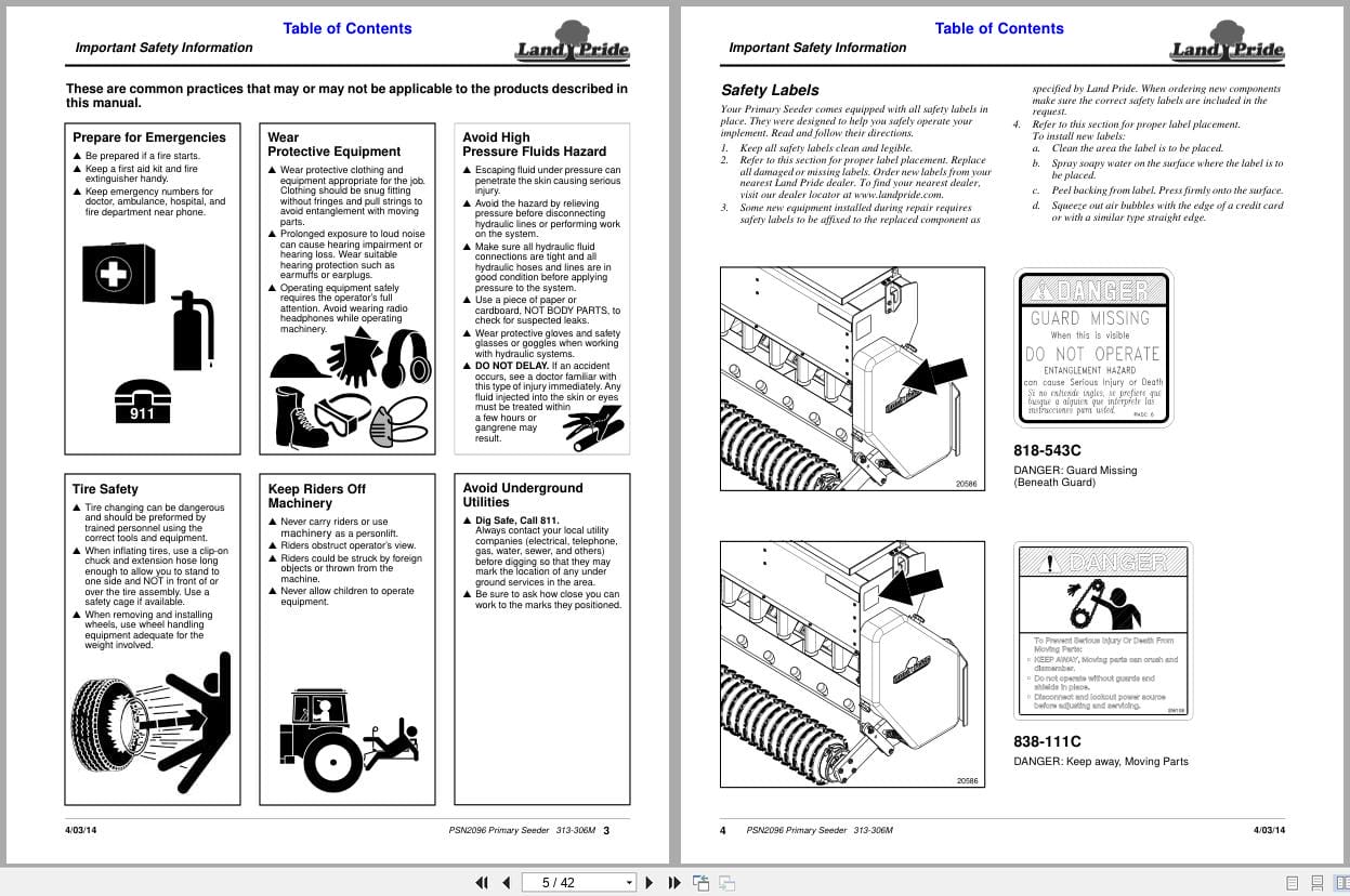 Land Pride Primary Seeder PSN2096 Operation Manual 313 306M (2)