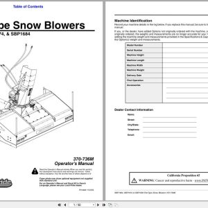 Land Pride Pull Type Snow Blower SBP1664 SBP1674 SBP1684 Operation Manual 370 736M (1)