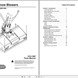 Land Pride Pull Type Snow Blower SBP1664 SBP1674 SBP1684 Parts Manual 370 736P (1)