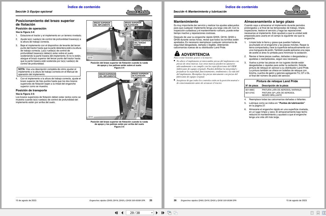 Land Pride Quick Hitch QH05 QH16 QH20 QH30 Operator Manual 320 003M SPA ES (2)