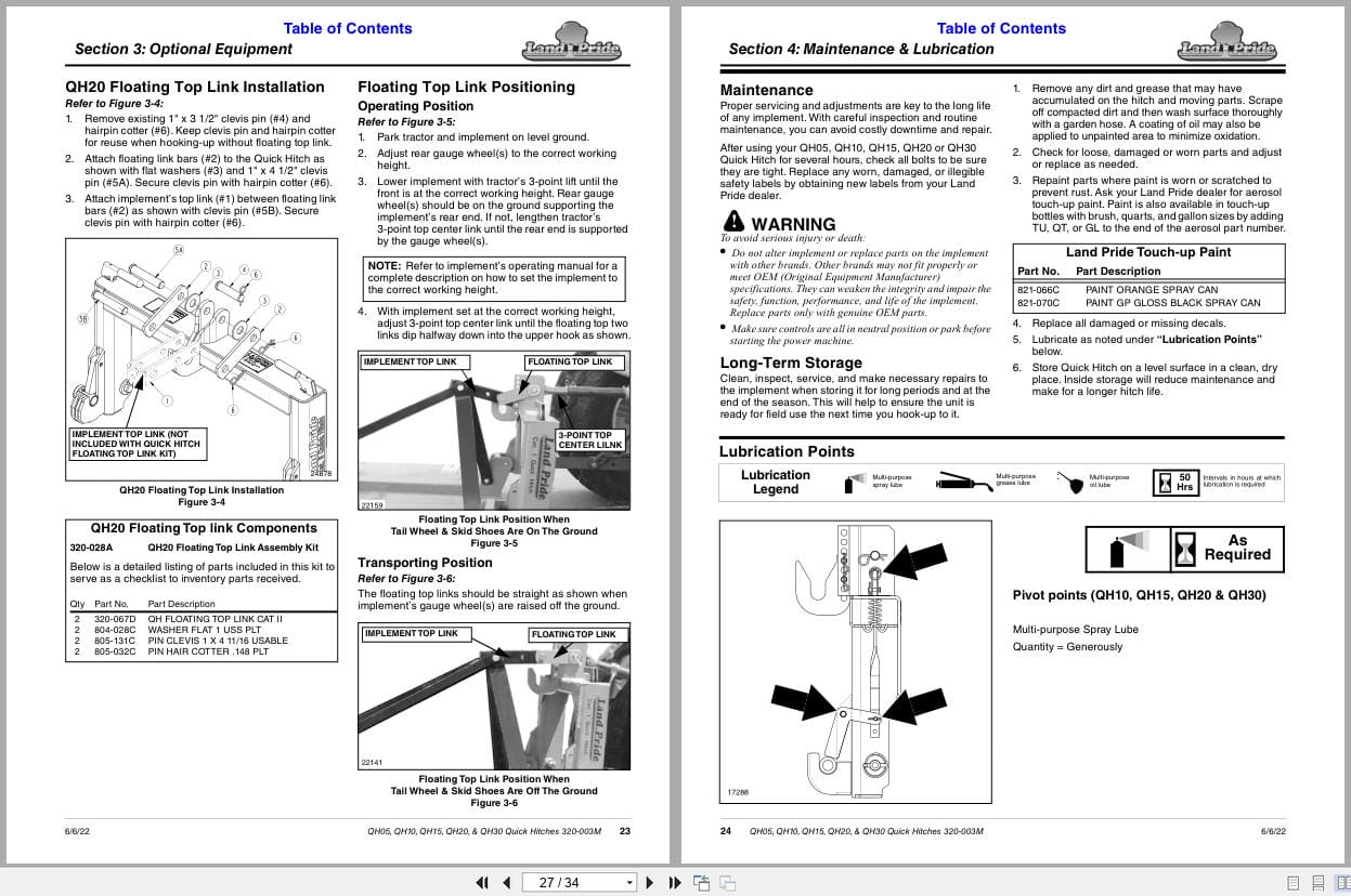 Land Pride Quick Hitches QH05 QH10 QH15 QH20 QH30 Operation Manual 320 003M (2)