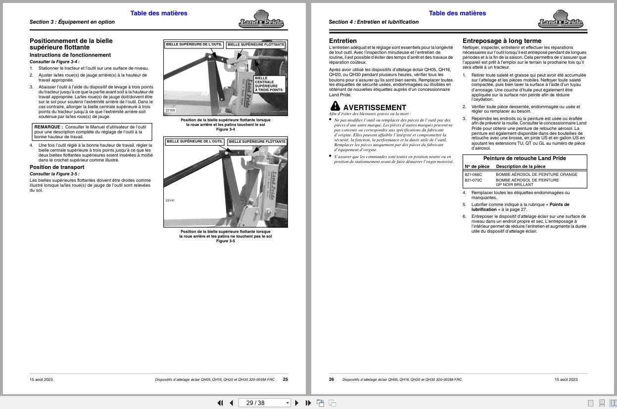 Land Pride Quick Hitches QH05 QH16 QH20 QH30 Operator Manual 320 003M FRC FR (2)