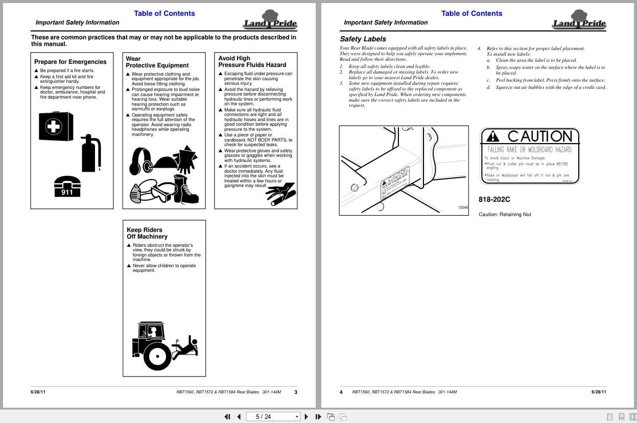 Land Pride Rear Blades RBT1560 RBT1572 RBT1584 Operation Manual 301 144M (2)