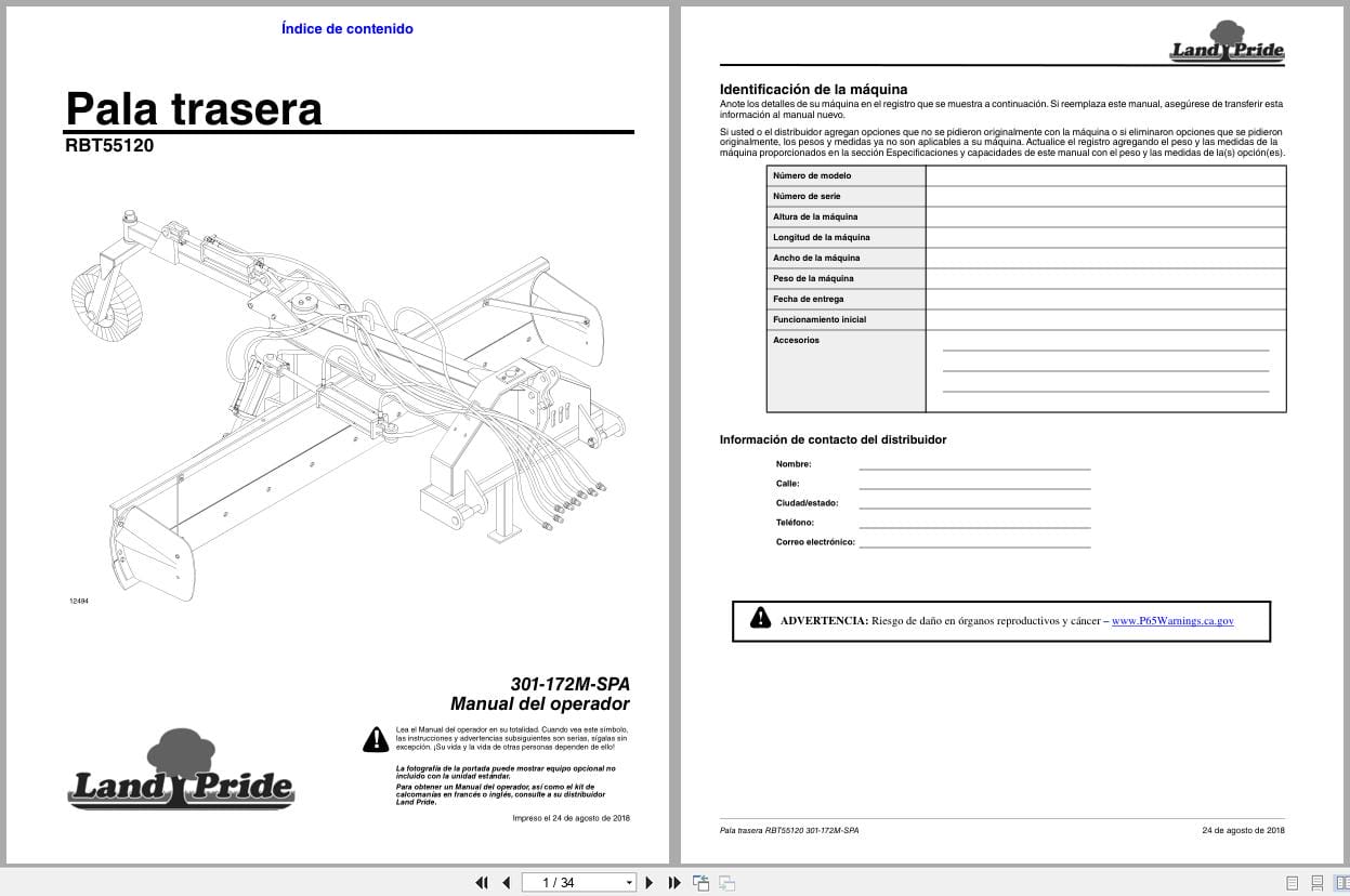 Land Pride Rear Blades RBT55120 Operator Manual 301 172M SPA ES (1)