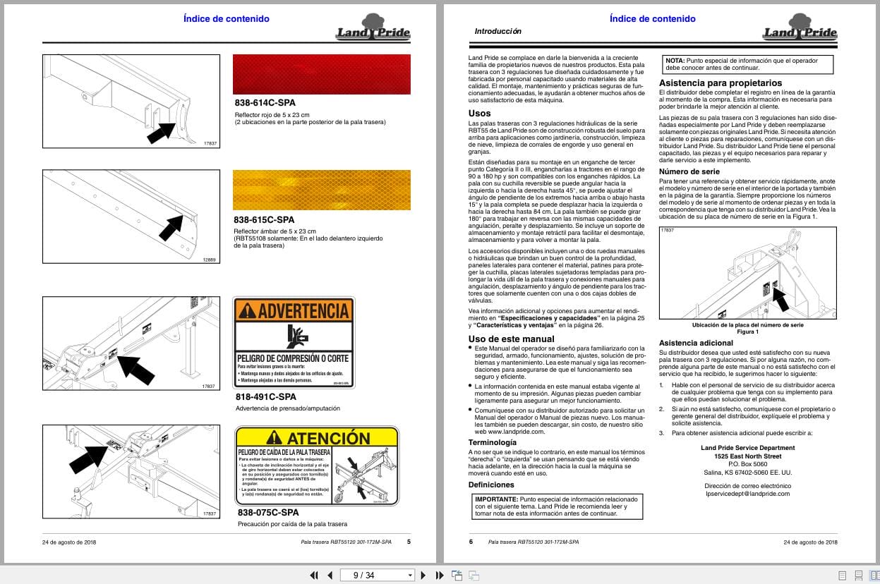 Land Pride Rear Blades RBT55120 Operator Manual 301 172M SPA ES (2)