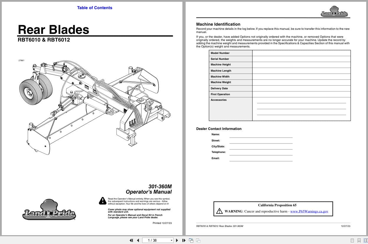 Land Pride Rear Blades RBT6010 RBT6012 Operation Manual 301 360M (1)