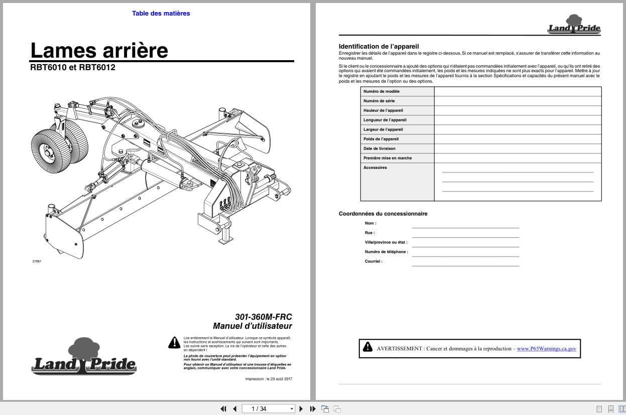 Land Pride Rear Blades RBT6010 RBT6012 Operator Manual 301 360M FRC FR (1)