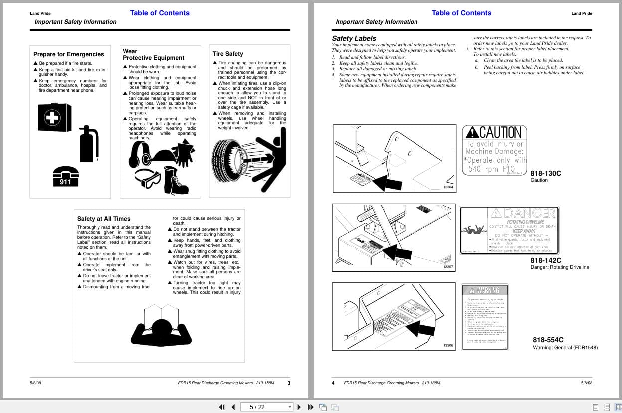 Land Pride Rear Discharge Grooming Mowers FDR15 Operator Manual 310 188M (2)