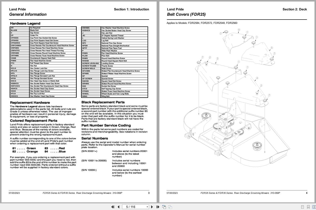 Land Pride Rear Discharge Grooming Mowers FDR25 FDR35 Series Parts Manual 310 069P (2)