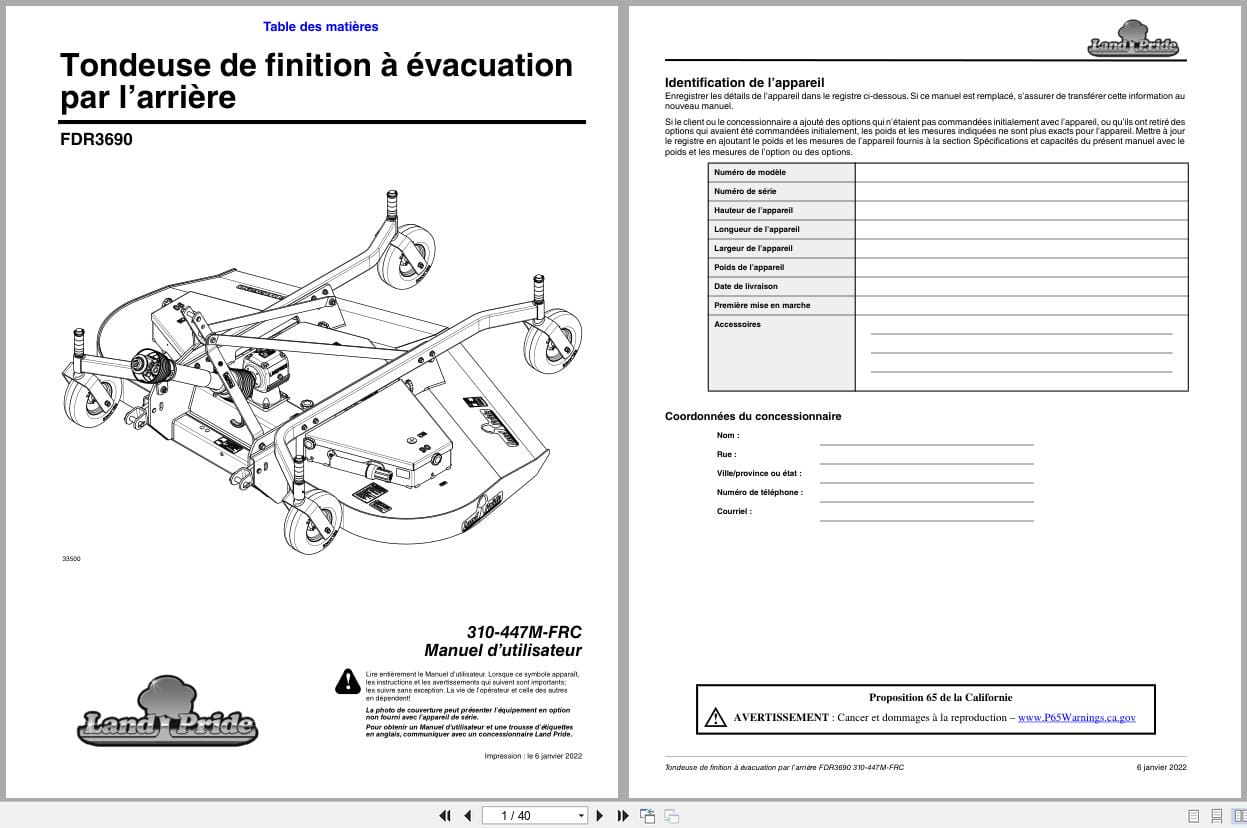 Land Pride Rear Discharge Grooming Mowers FDR3690 Operator Manual 310 447M FRC FR (1)