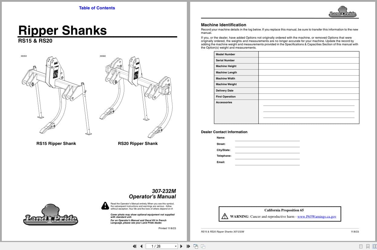 Land Pride Ripper Shanks RS15 RS20 Operation Manual 307 232M (1)