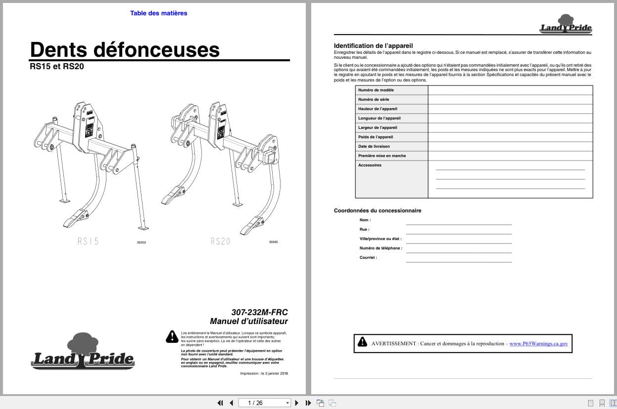 Land Pride Ripper Shanks RS15 RS20 Operator Manual 307 232M FRC FR (1)