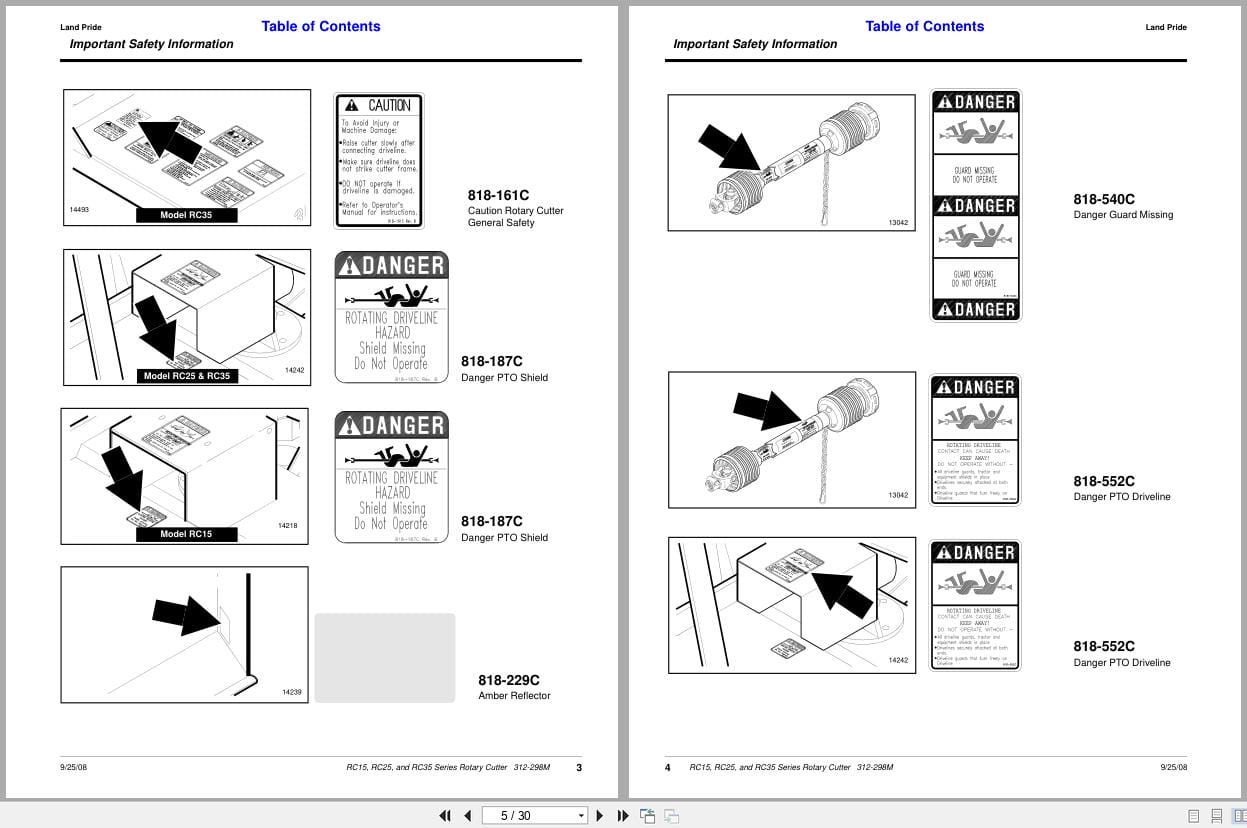 Land Pride Rotary Cutters RC15 RC25 RC35 Series Operator Manual 312 298M (2)