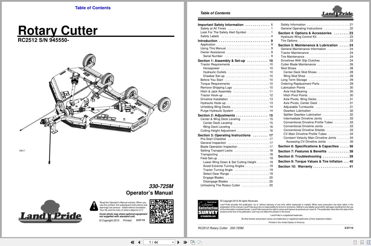 Land Pride Rotary Cutters RC2512 Operation Manual 330 725M (1)