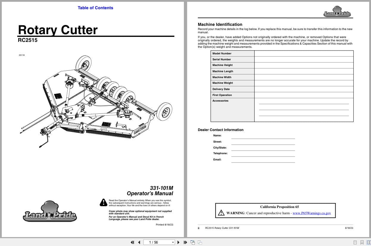 Land Pride Rotary Cutters RC2515 Operation Manual 331 101M (1)