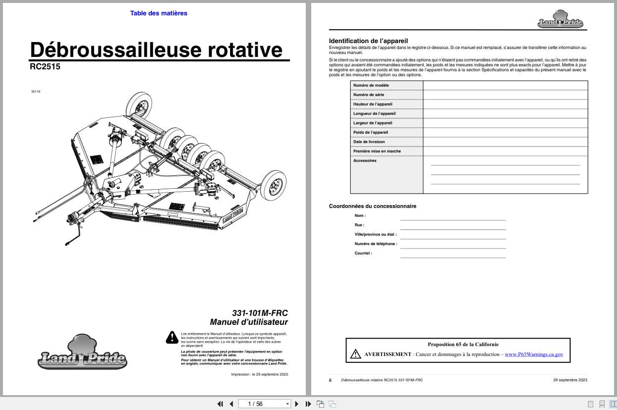 Land Pride Rotary Cutters RC2515 Operator Manual 331 101M FRC FR (1)