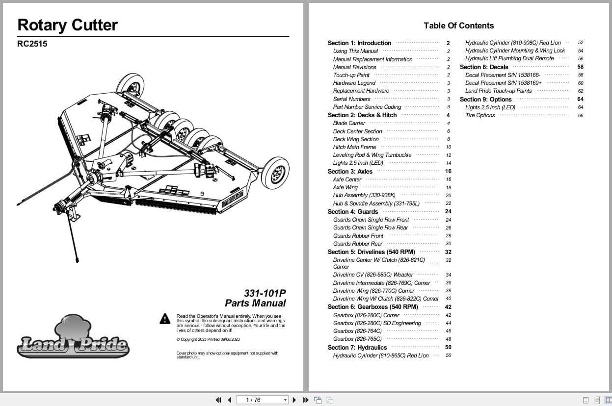 Land Pride Rotary Cutters RC2515 Parts Manual 331 101P (1)