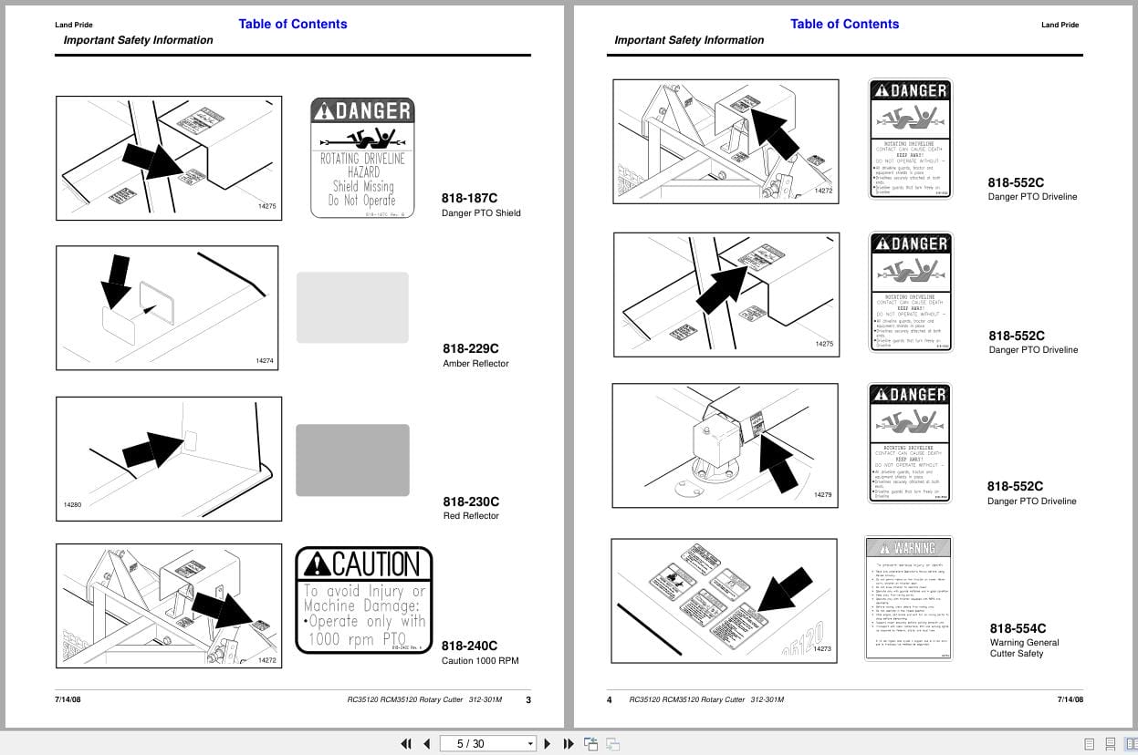 Land Pride Rotary Cutters RC35120 RCM35120 Operator Manual 312 301M (2)
