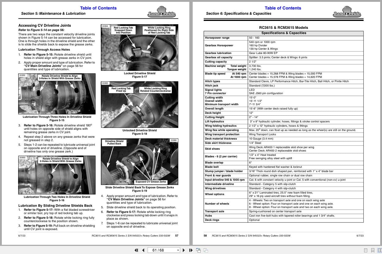 Land Pride Rotary Cutters RC3615 RCM3615 Series 2 Operation Manual 330 502M (2)
