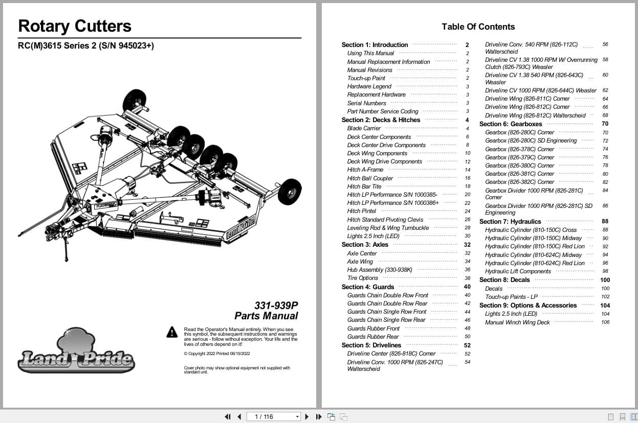 Land Pride Rotary Cutters RC3615 RCM3615 Series 2 Parts Manual 331 939P (1)
