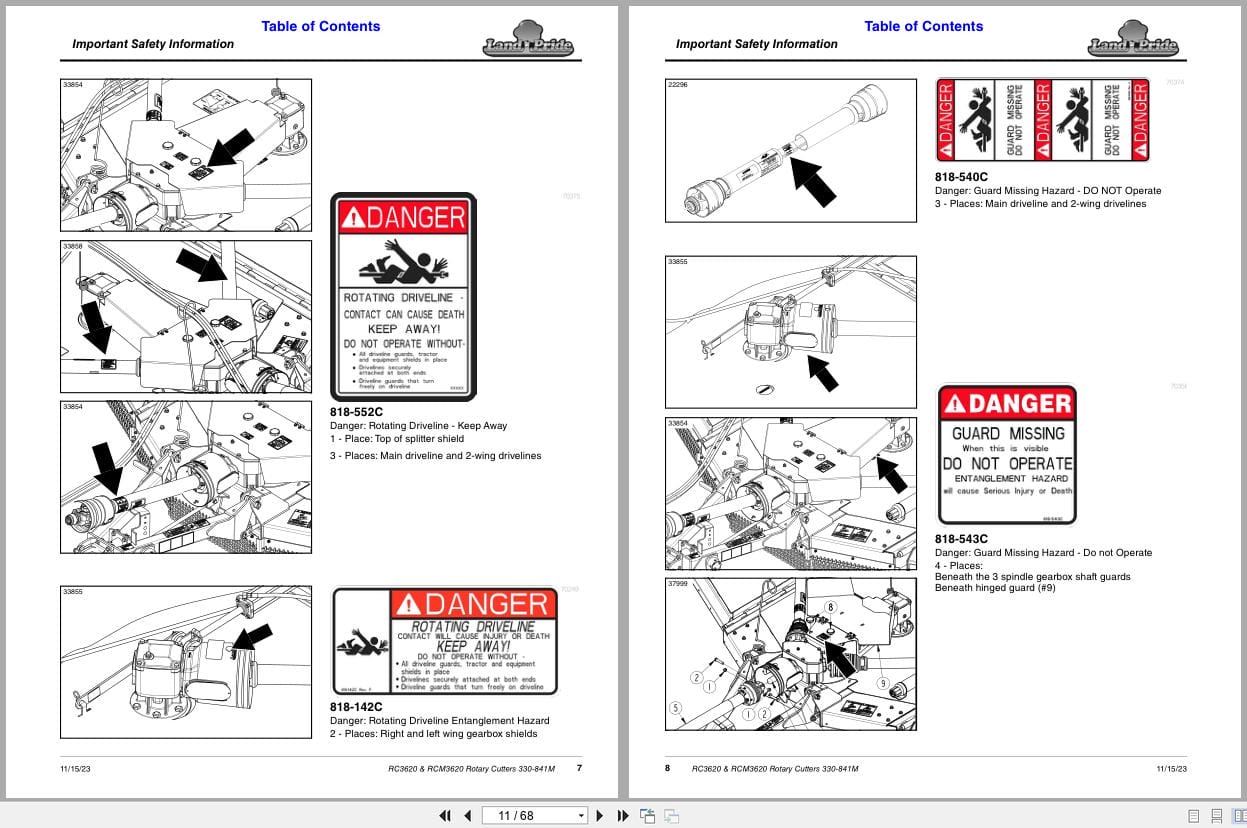 Land Pride Rotary Cutters RC3620 RCM3620 Operation Manual 330 841M (2)