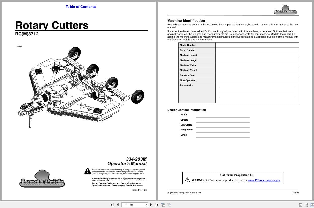 Land Pride Rotary Cutters RC3712 RCM3712 Operation Manual 334 203M (1)