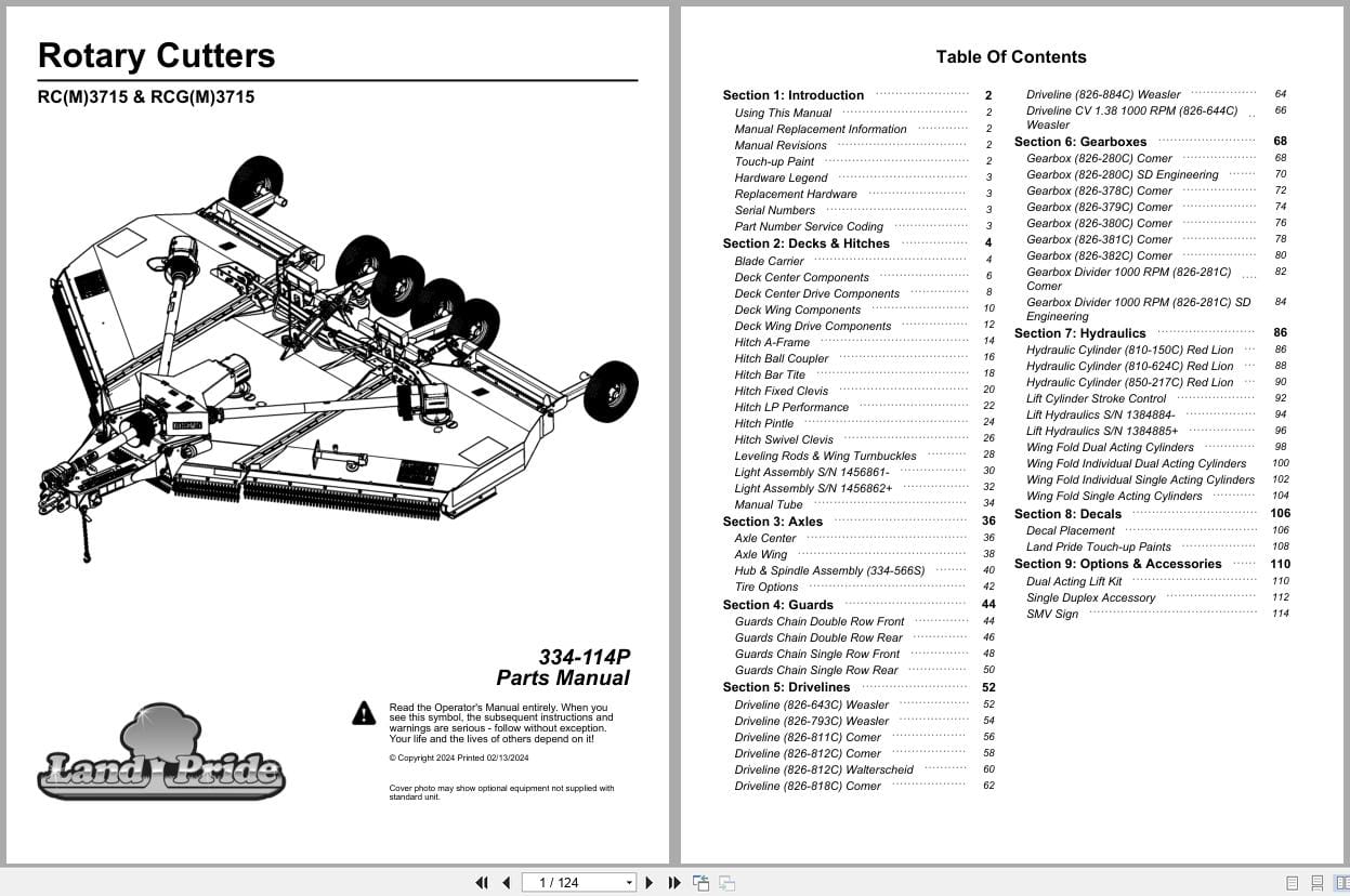 Land Pride Rotary Cutters RC3715 RCG3715 RCM3715 RCGM3715 Parts Manual 334 114P (1)